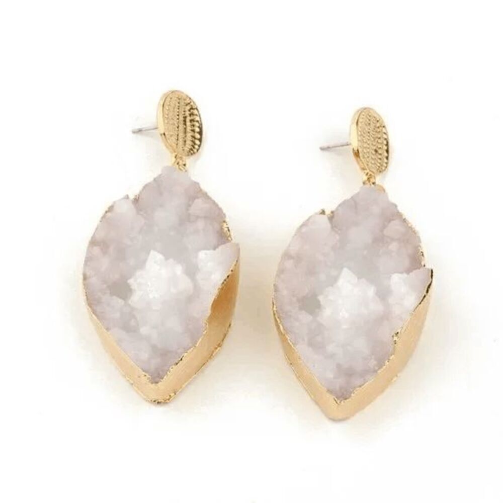 Ladies Oversized White Stone Dangle Earrings
